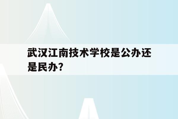 关于武汉江南技术学校是公办还是民办？的信息