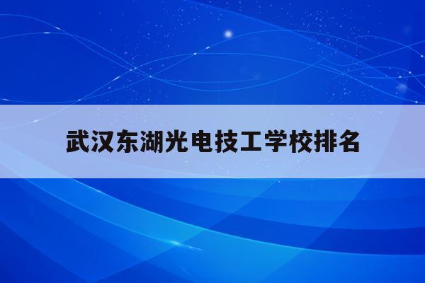 武汉东湖光电技工学校排名(武汉东湖光电技工学校是公立学校吗?)