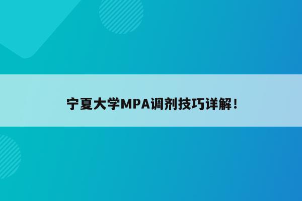 宁夏大学MPA调剂技巧详解！